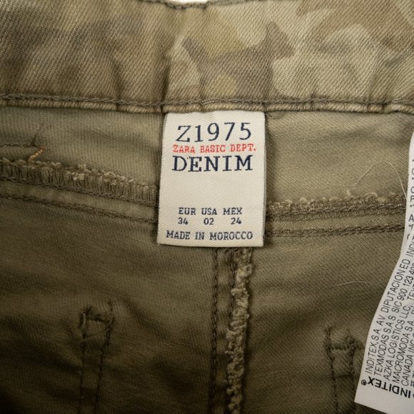 ZARA Basic Denim army green camo print distressed skinny jeans size 2 - Picture 2 of 10